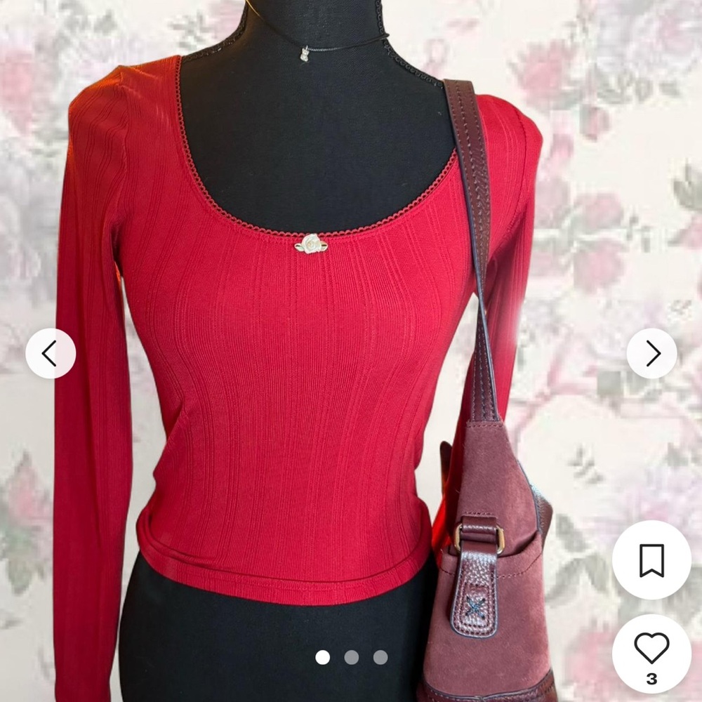 Hollister Red Long Sleeve Top with Flower